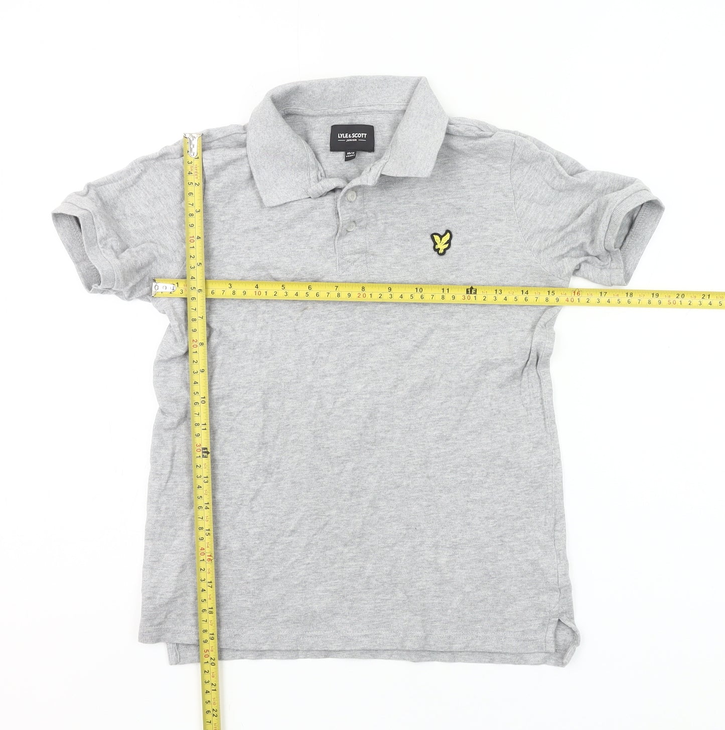 Lyle & Scott Boys Grey Polo Shirt 10-11 Years Cotton Short Sleeve