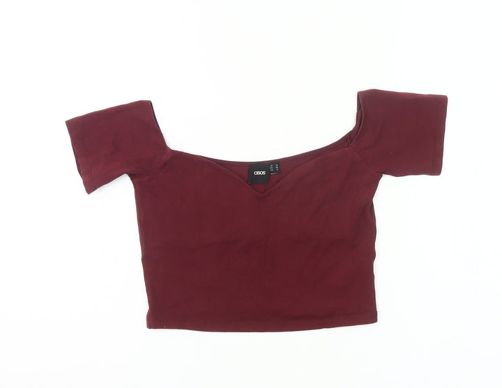 ASOS Womens Red Cropped Scoop Neck Slim Fit T-Shirt UK 10
