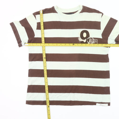 Teddy Smith Unisex Adults Brown White Striped T-Shirt Size M