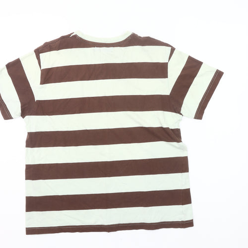Teddy Smith Unisex Adults Brown White Striped T-Shirt Size M