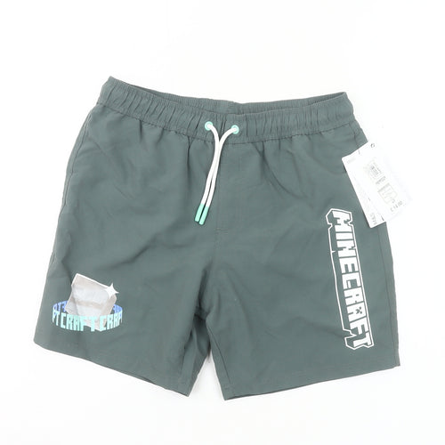 Marks and Spencer Boys Green Minecraft Swim Shorts 10-11Y Polyester Quick Dry