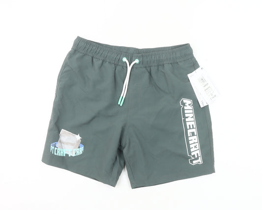 Marks and Spencer Boys Green Minecraft Swim Shorts 10-11Y Polyester Quick Dry