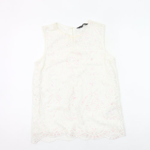 Dorothy Perkins Women Ivory Lace Tunic Blouse UK 10 Sleeveless