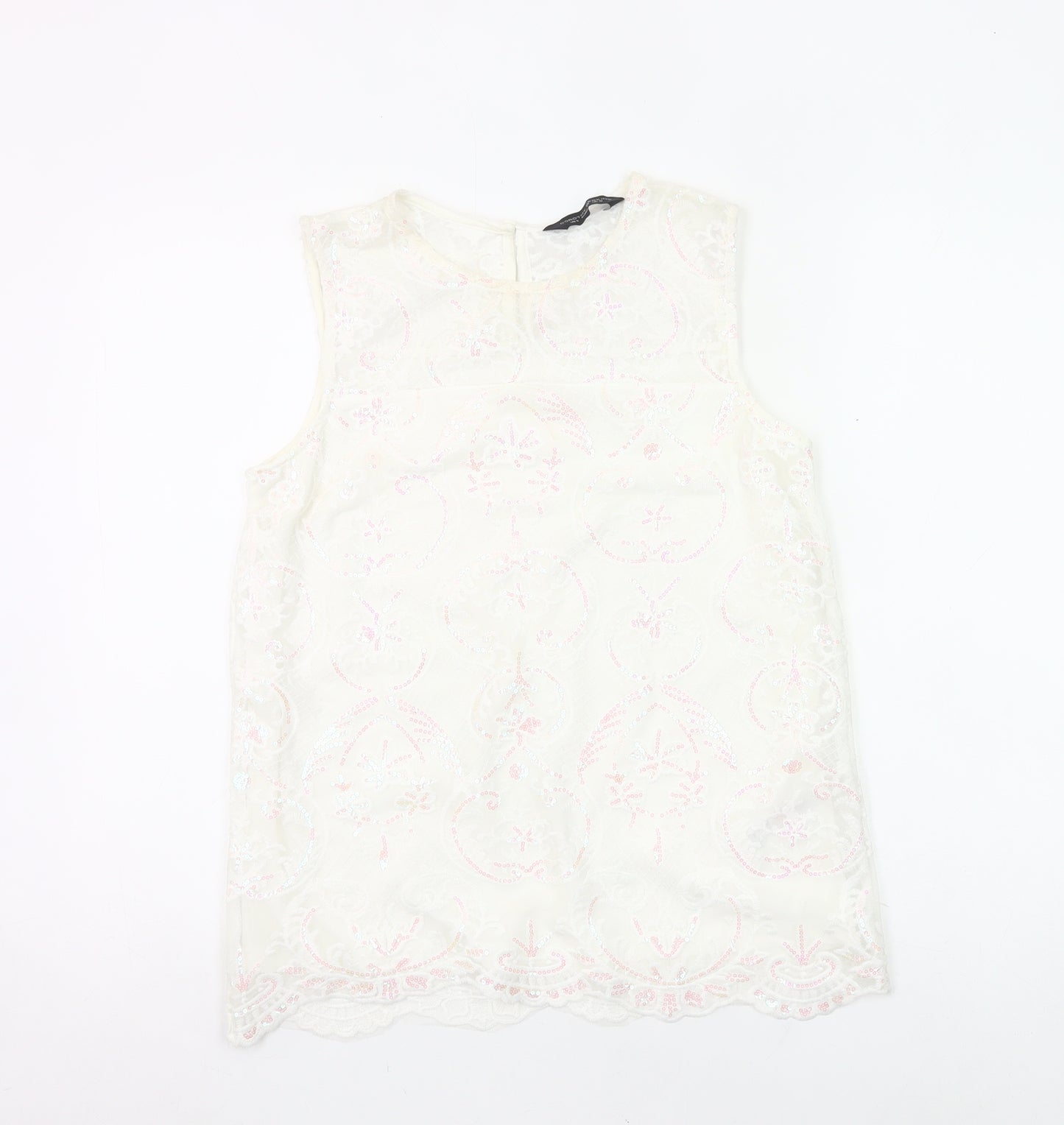 Dorothy Perkins Women Ivory Lace Tunic Blouse UK 10 Sleeveless