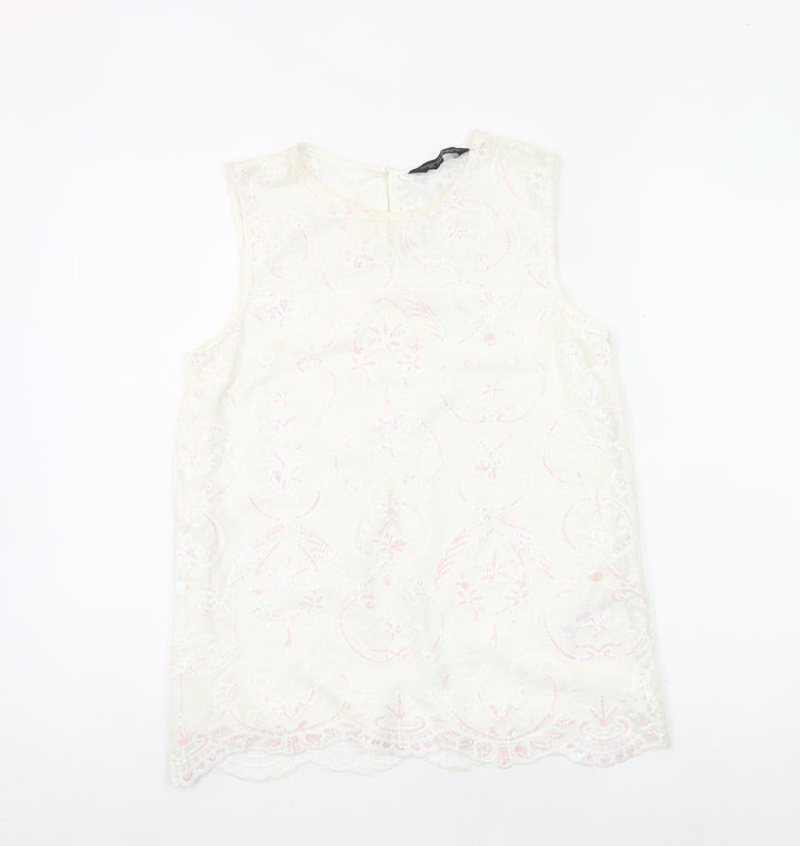 Dorothy Perkins Women Ivory Lace Tunic Blouse UK 10 Sleeveless