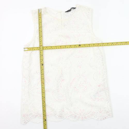 Dorothy Perkins Women Ivory Lace Tunic Blouse UK 10 Sleeveless