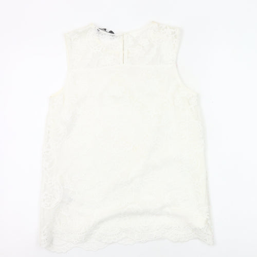 Dorothy Perkins Women Ivory Lace Tunic Blouse UK 10 Sleeveless