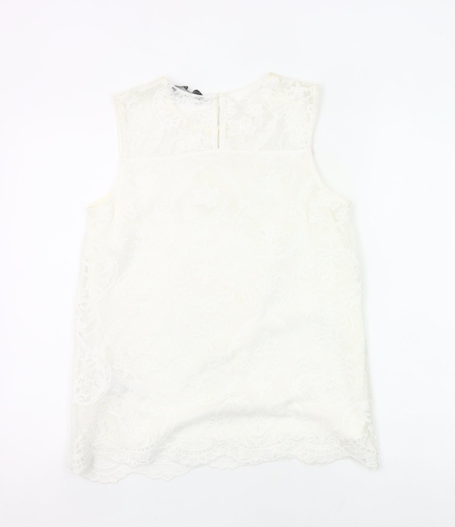 Dorothy Perkins Women Ivory Lace Tunic Blouse UK 10 Sleeveless