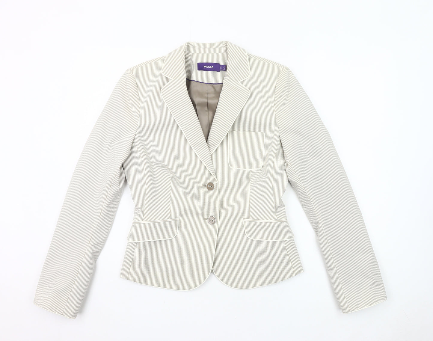 Mexx Women’s Beige Pinstripe Blazer Jacket Size 12 Tailored Workwear