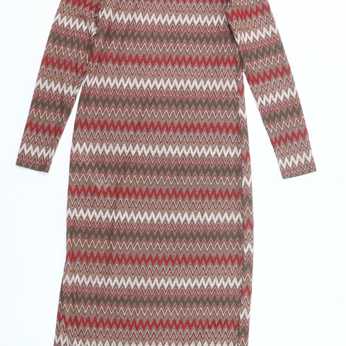 Springfield Women’s Red Green Chevron Midi Sheath Dress Size 12
