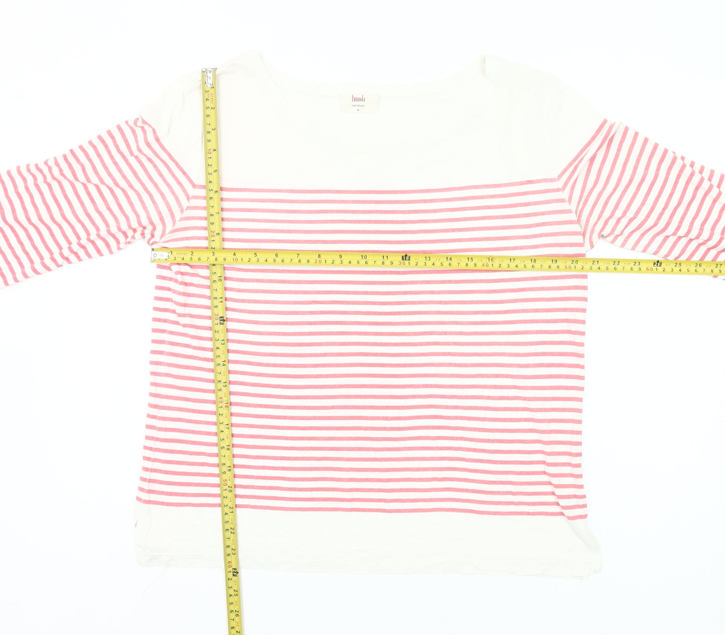 Hush Womens Pink White Striped Cotton 3/4 Sleeve T-Shirt M