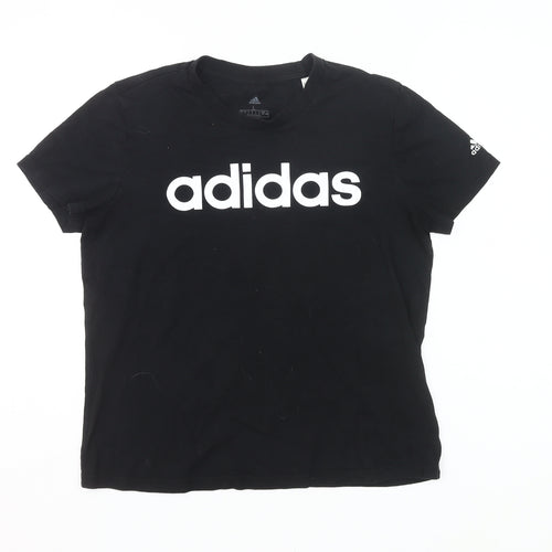 Adidas Womens Black L Logo T-Shirt Short Sleeve Cotton Sports Tee
