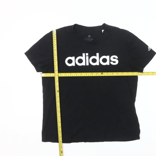 Adidas Womens Black L Logo T-Shirt Short Sleeve Cotton Sports Tee