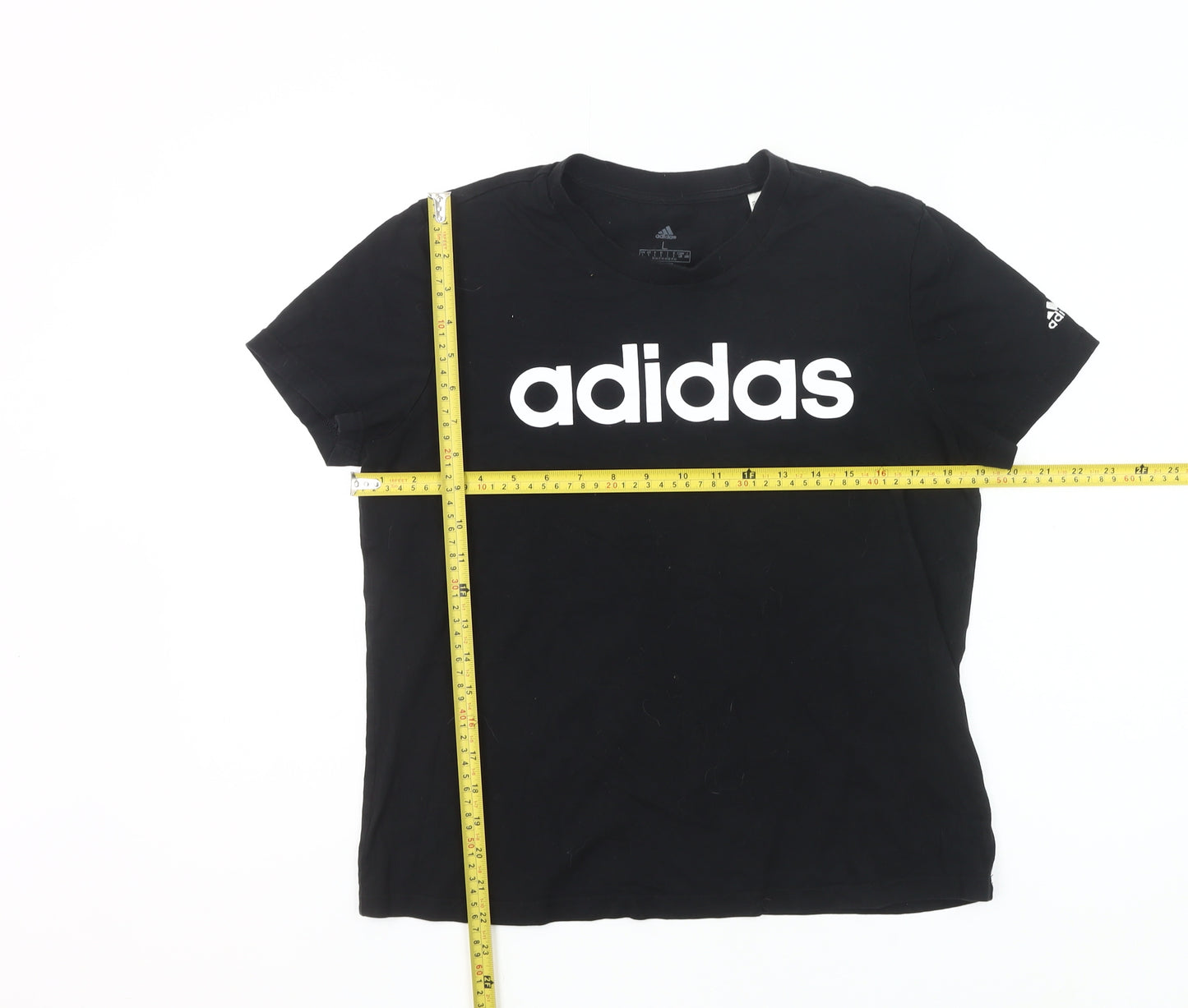 Adidas Womens Black L Logo T-Shirt Short Sleeve Cotton Sports Tee