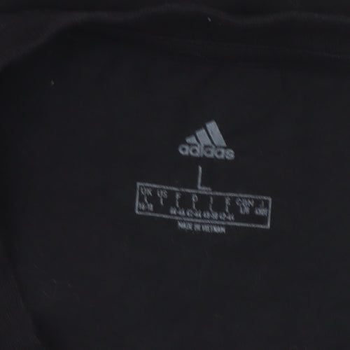 Adidas Womens Black L Logo T-Shirt Short Sleeve Cotton Sports Tee