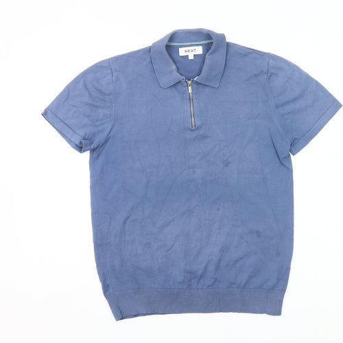 Next Men's Blue Polo Shirt S Regular Fit Short Sleeve Cotton Blend