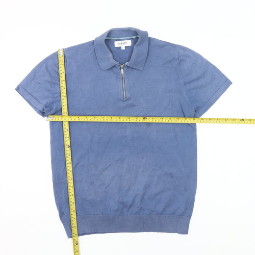 Next Men's Blue Polo Shirt S Regular Fit Short Sleeve Cotton Blend
