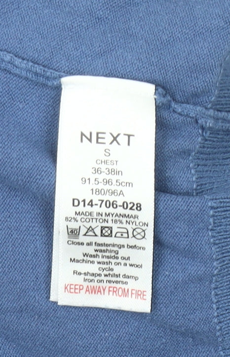 Next Men's Blue Polo Shirt S Regular Fit Short Sleeve Cotton Blend