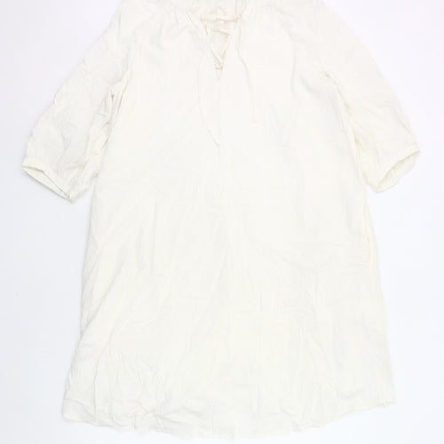 Jaeger Womens Ivory Shift Dress Size 8 Knee Length 3/4 Sleeve
