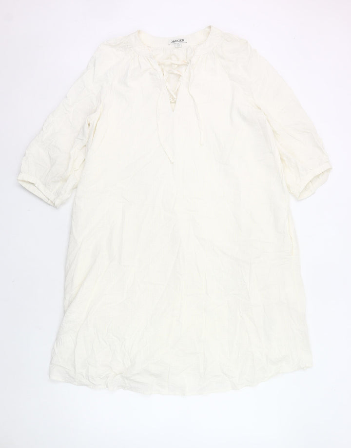 Jaeger Womens Ivory Shift Dress Size 8 Knee Length 3/4 Sleeve