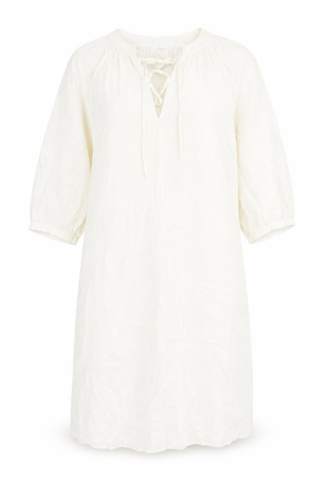 Front view of Jaeger women’s ivory shift dress, size UK 8, knee length 3/4 sleeve