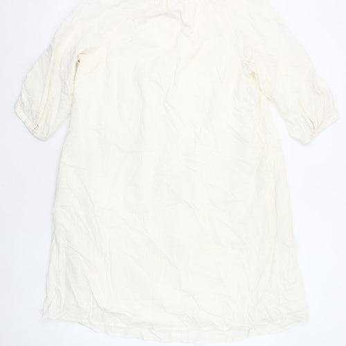 Jaeger Womens Ivory Shift Dress Size 8 Knee Length 3/4 Sleeve