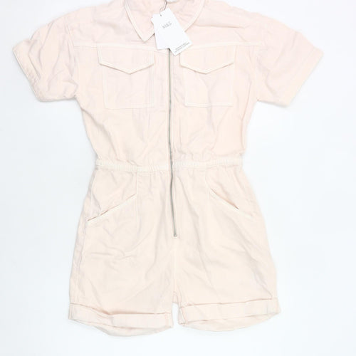 Marks and Spencer Girls Ivory Playsuit 12-13 Years Cotton Blend Zip Casual