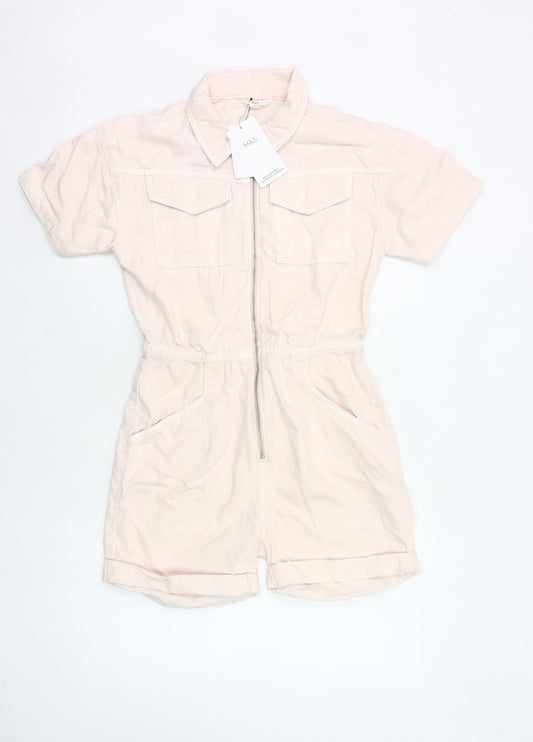 Marks and Spencer Girls Ivory Playsuit 12-13 Years Cotton Blend Zip Casual
