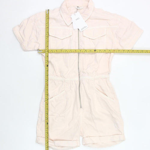 Marks and Spencer Girls Ivory Playsuit 12-13 Years Cotton Blend Zip Casual