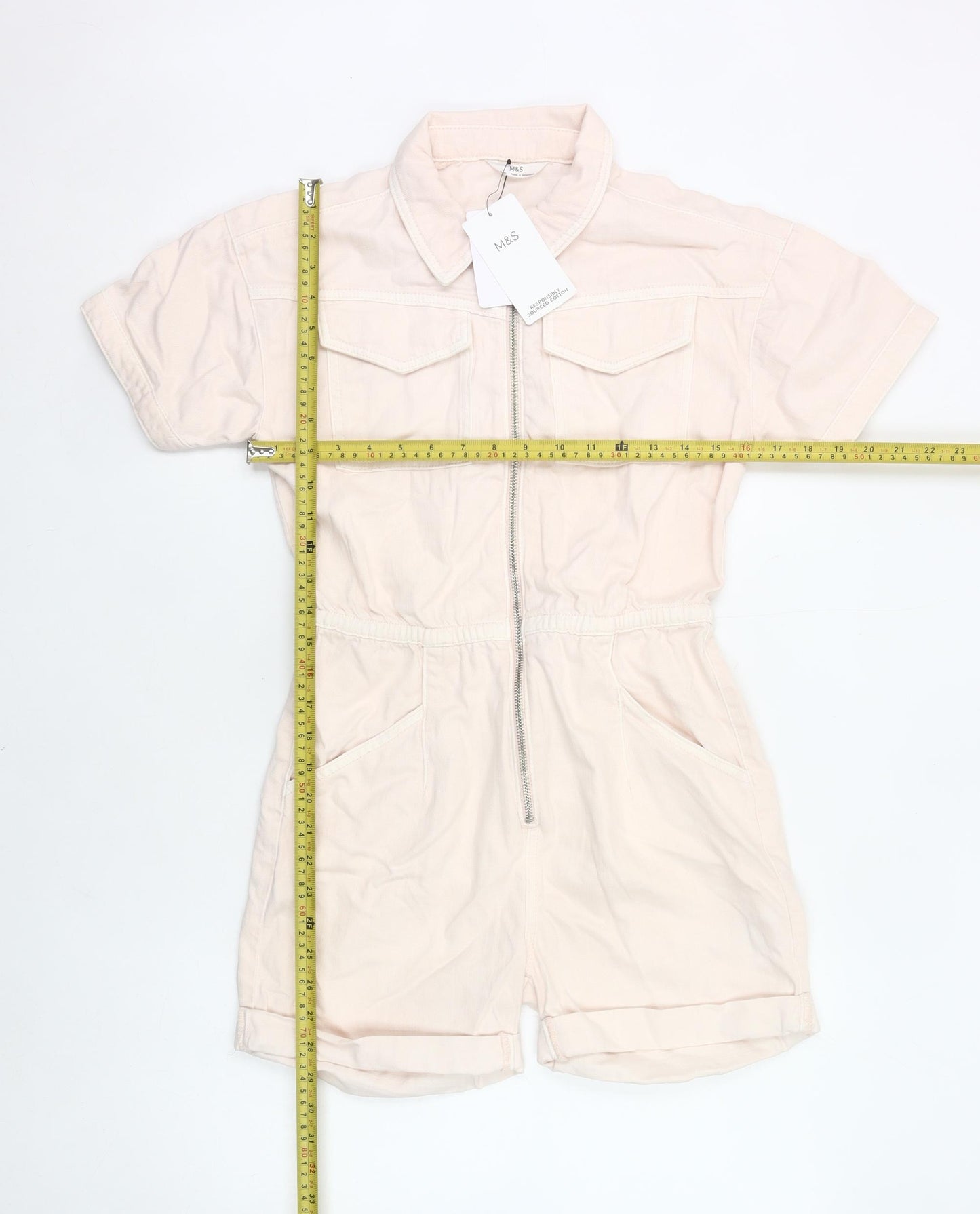 Marks and Spencer Girls Ivory Playsuit 12-13 Years Cotton Blend Zip Casual
