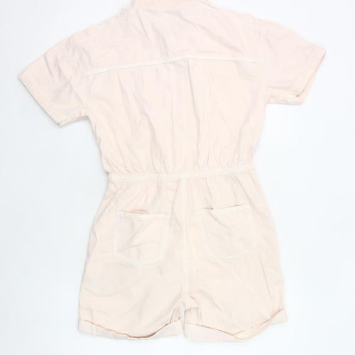 Marks and Spencer Girls Ivory Playsuit 12-13 Years Cotton Blend Zip Casual