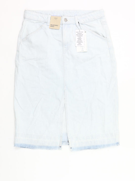 Marks and Spencer Girls Blue Denim Straight Skirt 13-14 Years Knee-Length