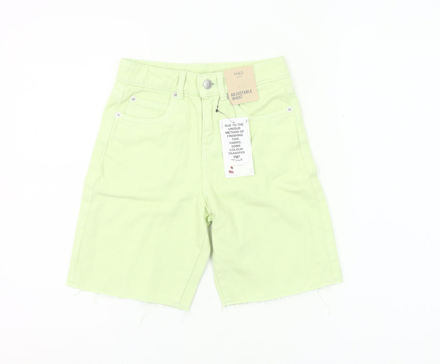 Marks and Spencer Boys Green Chino Shorts 7-8 Years Adjustable Waist
