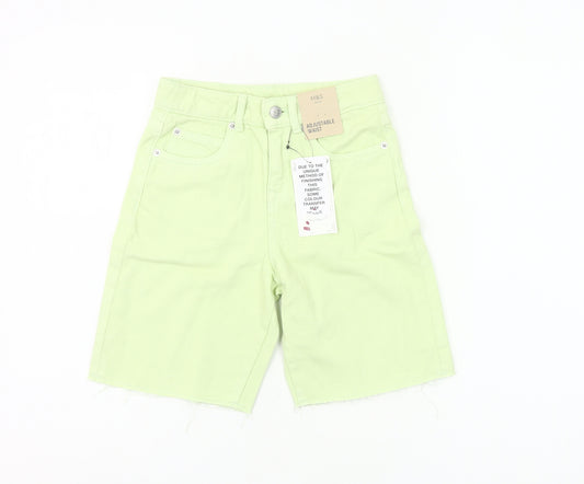 Marks and Spencer Boys Green Chino Shorts 7-8 Years Adjustable Waist