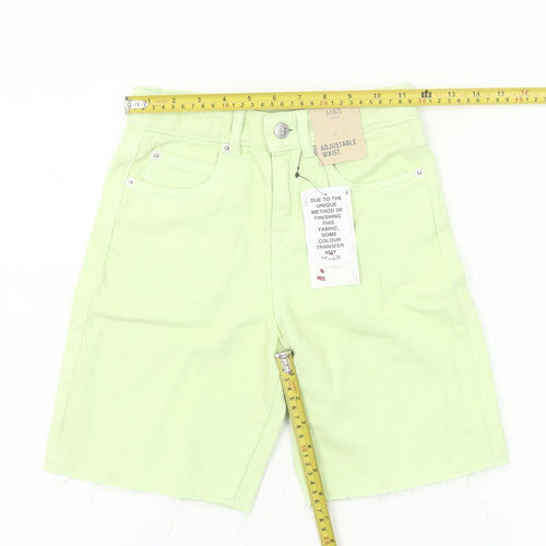 Marks and Spencer Boys Green Chino Shorts 7-8 Years Adjustable Waist