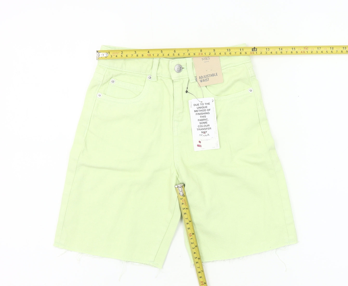 Marks and Spencer Boys Green Chino Shorts 7-8 Years Adjustable Waist