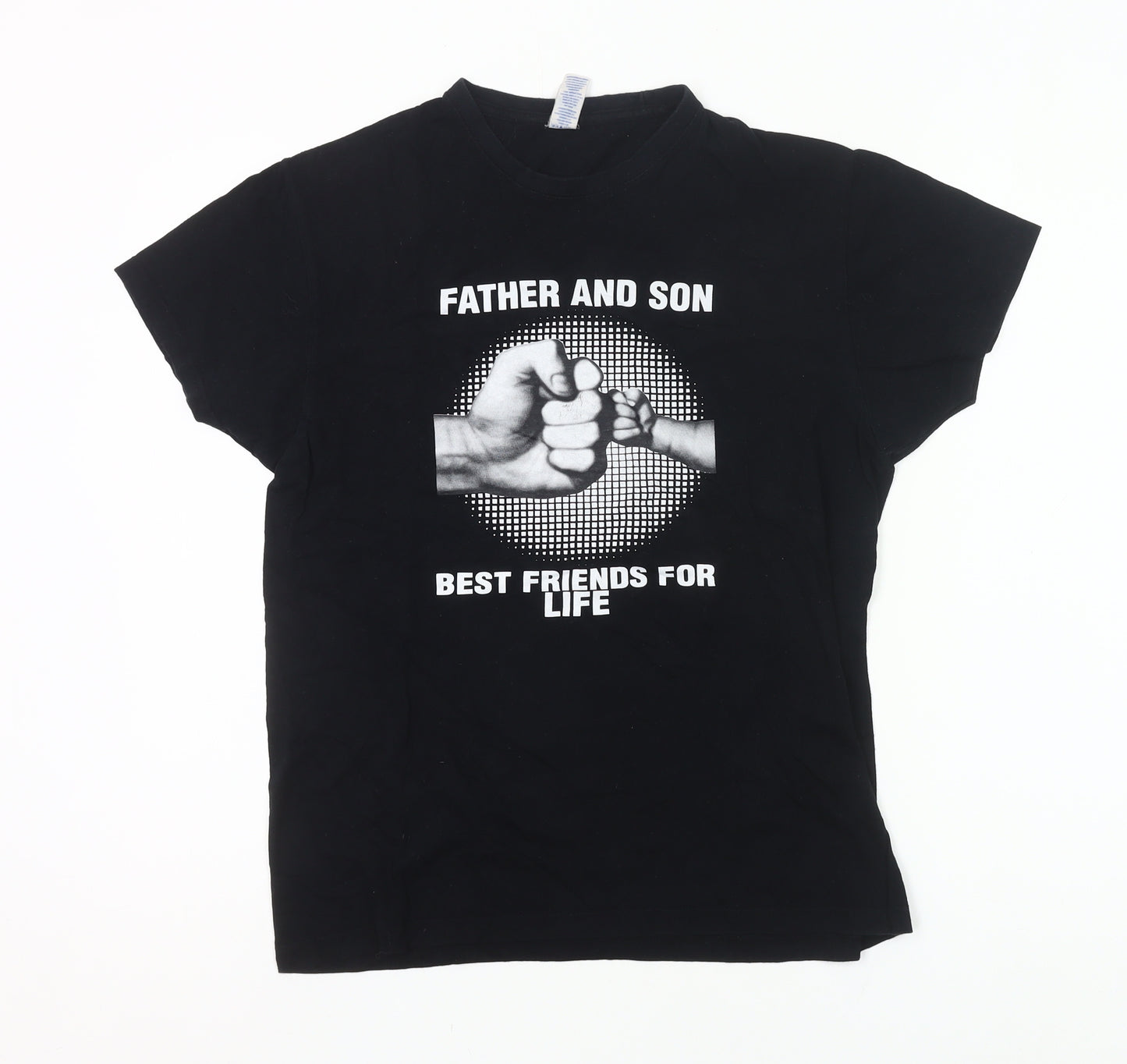 JHK Men’s Black Crew Neck Father Son Friendship Quote T-Shirt Size S