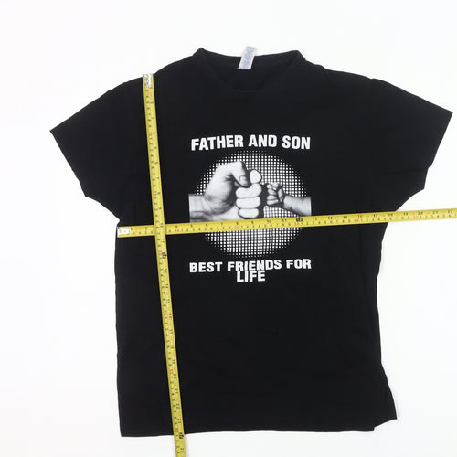 JHK Men’s Black Crew Neck Father Son Friendship Quote T-Shirt Size S