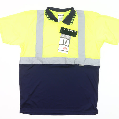 Portwest Mens Yellow Navy Hi Vis Work Polo Shirt Size M