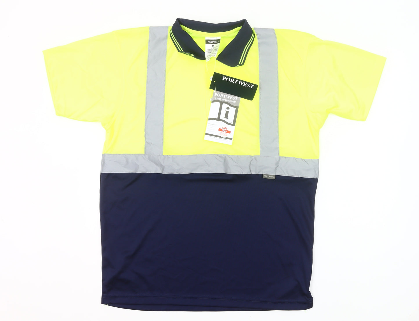 Portwest Mens Yellow Navy Hi Vis Work Polo Shirt Size M