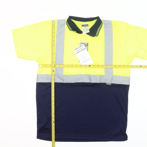 Portwest Mens Yellow Navy Hi Vis Work Polo Shirt Size M