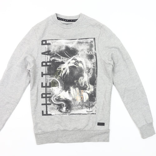 Firetrap Men's Grey Graphic Sweatshirt Crew Neck Pullover Size S