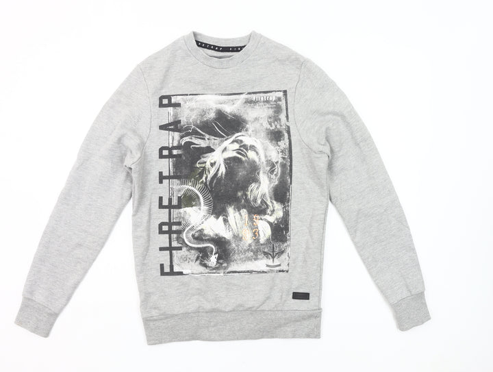 Firetrap Men's Grey Graphic Sweatshirt Crew Neck Pullover Size S