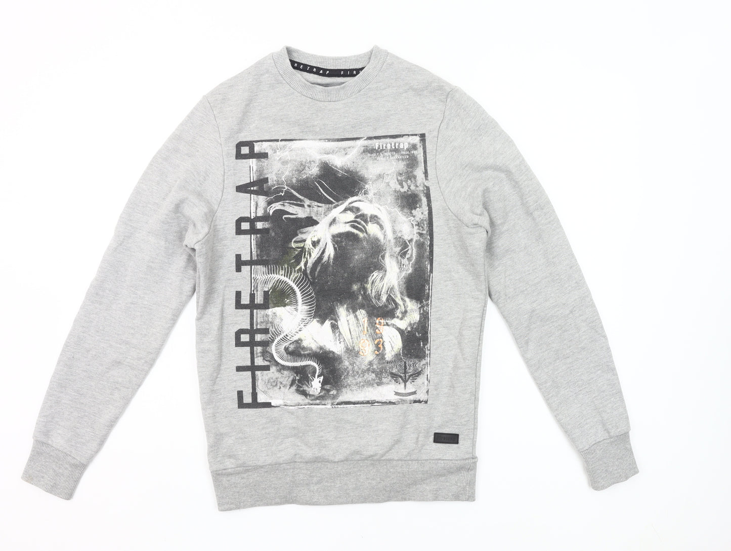 Firetrap Men's Grey Graphic Sweatshirt Crew Neck Pullover Size S