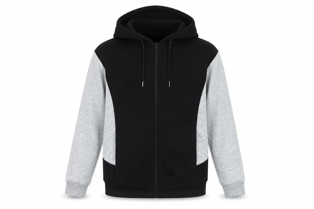 Front view of Donnay Men’s Black Grey Full Zip Hoodie, size S, Regular Fit