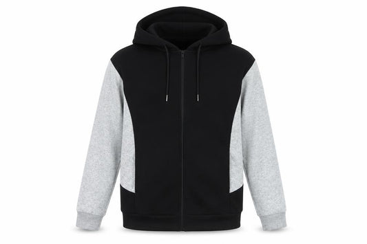 Front view of Donnay Men’s Black Grey Full Zip Hoodie, size S, Regular Fit