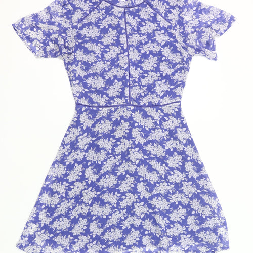 Oasis Women’s Blue Floral A-Line Dress Size 10 Short Sleeve