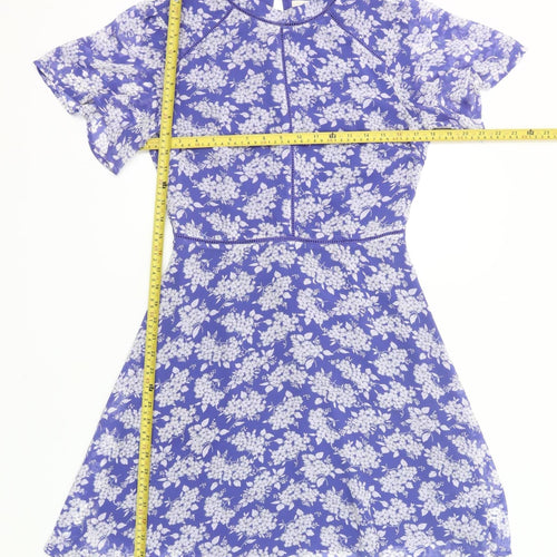 Oasis Women’s Blue Floral A-Line Dress Size 10 Short Sleeve