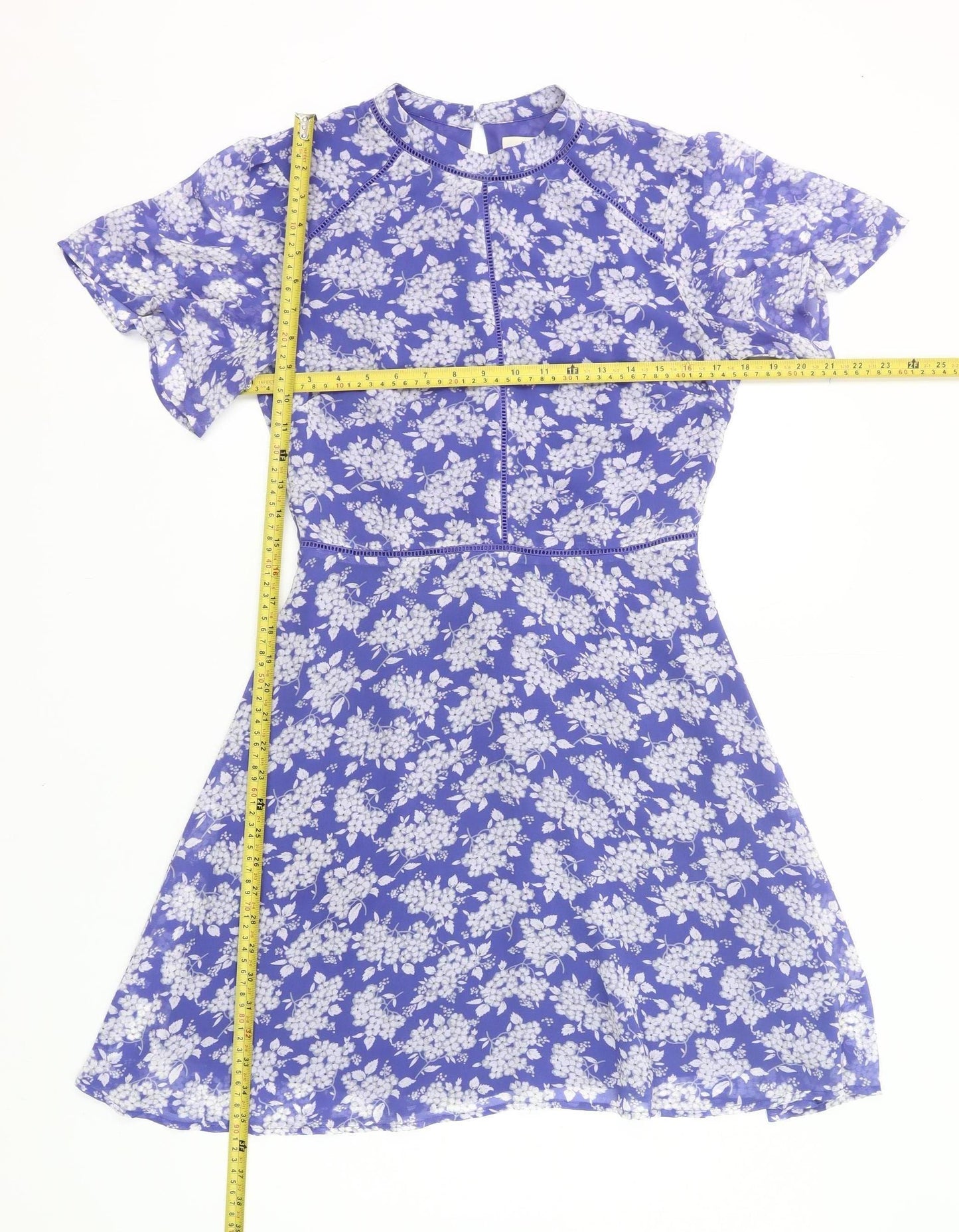 Oasis Women’s Blue Floral A-Line Dress Size 10 Short Sleeve