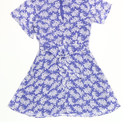 Oasis Women’s Blue Floral A-Line Dress Size 10 Short Sleeve
